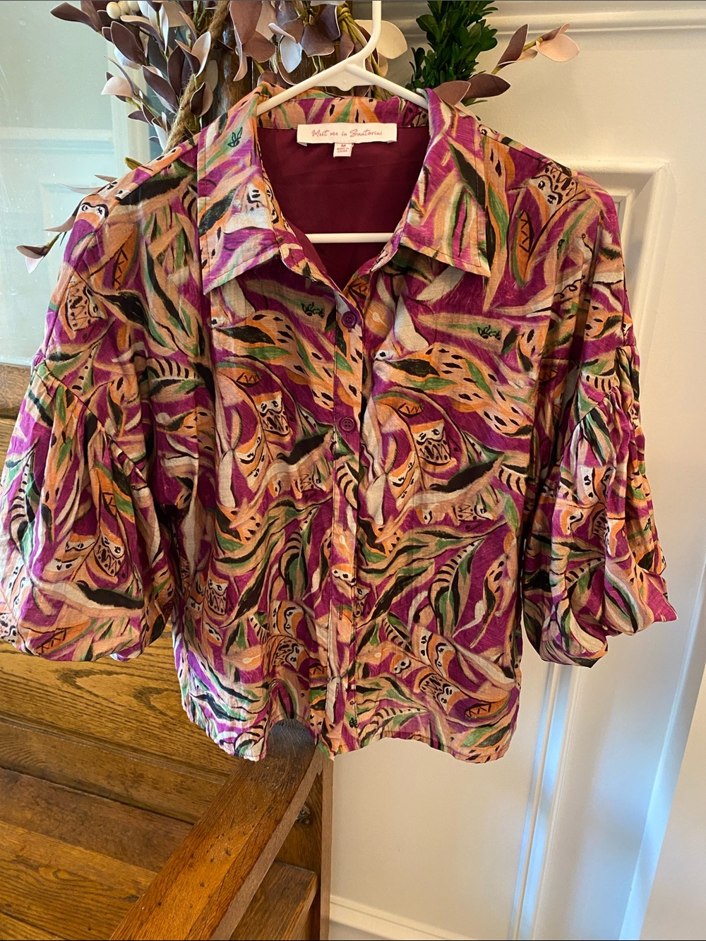 Multicolor Printed Button-Front Women's Top - Purple Pattern